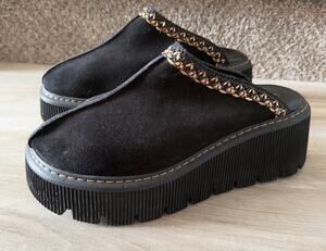 Carlo Pera Black Leather Platform Mule Clogs Made in Italy - size 8.5US/ EU39